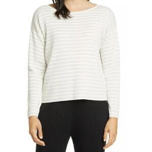 Eileen Fisher Bateau Knit striped Sweater Size M Tencel organic cotton silk